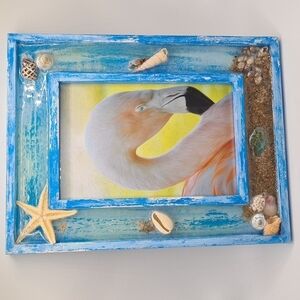 Flamingo Resting Seashell Ocean Beach‎ Framed Art Print